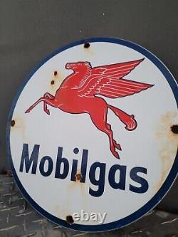 Vintage Mobil Porcelain Sign Mobilgas Oil Service Station Pump Plate Pegasus 12