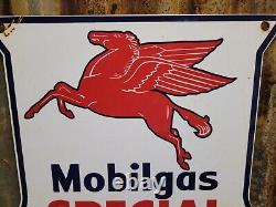 Vintage Mobil Porcelain Sign Mobilgas Special Diesel Gas Station Shield Pegasus