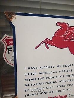 Vintage Mobilgas Dealer Pledge Mobil Gas Oil Porcelain Pump Plate Sign