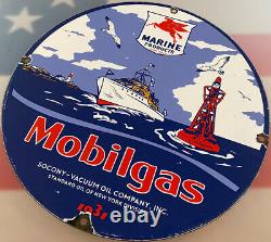 Vintage Mobilgas Marine Porcelain Sign Pump Plate Motor Oil Gas Station Nautical