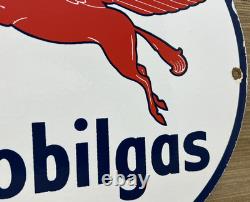 Vintage Mobilgas Porcelain Sign Dealership Gas Station Mobil Motor Oil Peggy