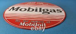 Vintage Mobilgas Porcelain Sign Mobil Fill Up Porcelain Gas Pump Plate Sign