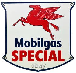 Vintage Mobilgas Special Porcelain Sign Gas Station Pegasus Pump Plate Mobil