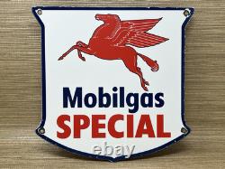 Vintage Mobilgas Special Porcelain Sign Gas Station Pegasus Pump Plate Mobil