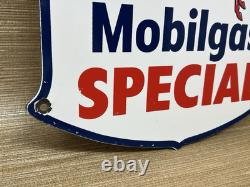 Vintage Mobilgas Special Porcelain Sign Gas Station Pegasus Pump Plate Mobil