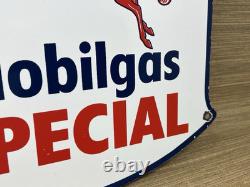 Vintage Mobilgas Special Porcelain Sign Gas Station Pegasus Pump Plate Mobil
