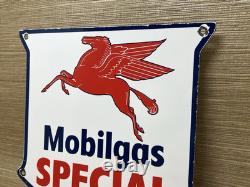 Vintage Mobilgas Special Porcelain Sign Gas Station Pegasus Pump Plate Mobil