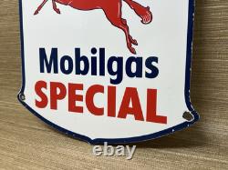 Vintage Mobilgas Special Porcelain Sign Gas Station Pegasus Pump Plate Mobil