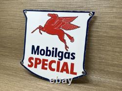 Vintage Mobilgas Special Porcelain Sign Gas Station Pegasus Pump Plate Mobil