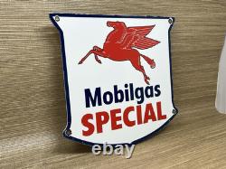 Vintage Mobilgas Special Porcelain Sign Gas Station Pegasus Pump Plate Mobil