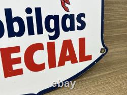 Vintage Mobilgas Special Porcelain Sign Gas Station Pegasus Pump Plate Mobil