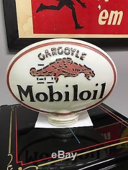 Vintage Mobiloil Gargoyle Original Globe Gas Pump Oil Porcelain Sign