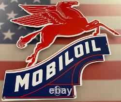 Vintage Mobiloil Porcelain Sign Dealership Sign Service Gas Mobil Oil Gasoline