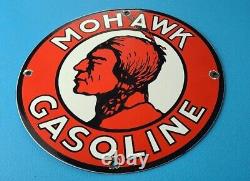 Vintage Mohawk Gasoline Porcelain Indian Gas Motor Oil Service Station Pump Sign
