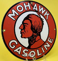 Vintage Mohawk Gasoline Porcelain Sign Gas Station Pump Plate Motor Oil Indian