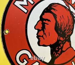 Vintage Mohawk Gasoline Porcelain Sign Gas Station Pump Plate Motor Oil Indian