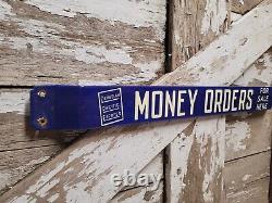 Vintage Money Order Porcelain Sign Door Bar Canadian Pacific Express Bank Gas