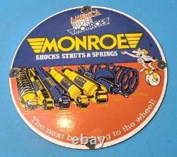 Vintage Monroe Porcelain Struts Shocks Springs Gas Service Shop Mechanic Sign