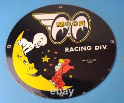 Vintage Moon Eyes Automobile Porcelain Speed Equip Service Gas Pump Sign