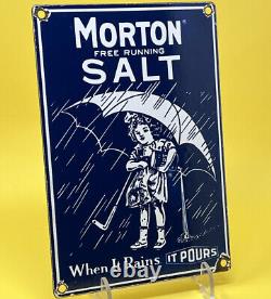 Vintage Morton Salt Porcelain Sign Gas Oil Steak House Restaurant Rain Diner