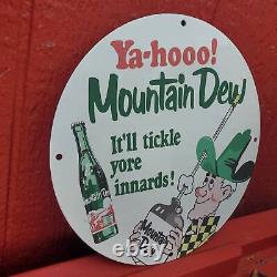 Vintage Mountain Dew Carbonated Soft Drink Bottle Porcelain Gas & Oil Pump Sign