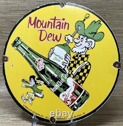 Vintage Mountain Dew Porcelain Metal Sign Soda Pop General Store Gas Station Oil