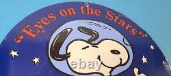 Vintage NASA Meatball Sign Space Shuttle Snoopy Astronaut Porcelain Gas Sign