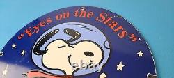 Vintage NASA Meatball Sign Space Shuttle Snoopy Astronaut Porcelain Gas Sign