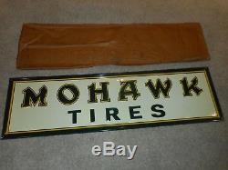Vintage NOS ORIGINAL MOHAWK TIRES GAS OIL Metal ADVERTISING EMBOSSED SIGN