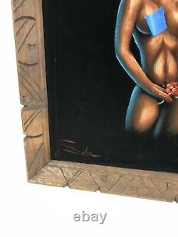 Vintage NUDE BLACK VELVET PAINTING woman lady mid century modern wall art SIGNED