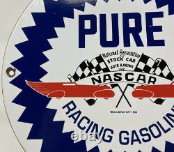 Vintage Nascar Pure Racing Gasoline Porcelain Sign Gas Station Pump Motor Oil