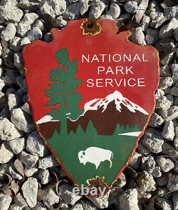 Vintage National Park Service Porcelain Arrowhead US Forest Ranger Gas Oil Sign