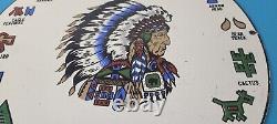 Vintage Native American Indian Symbols Sign Headdress Porcelain Sign