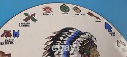 Vintage Native American Indian Symbols Sign Headdress Porcelain Sign