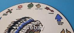 Vintage Native American Indian Symbols Sign Headdress Porcelain Sign