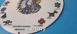 Vintage Native American Indian Symbols Sign Headdress Porcelain Sign