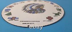 Vintage Native American Indian Symbols Sign Headdress Porcelain Sign