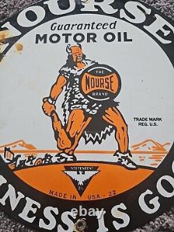 Vintage Nourse Oils Motor Oil Porcelain Gas Station Pump Sign
