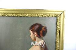 Vintage Nude Oil Painting Portrait Beautiful Woman Signed Framed