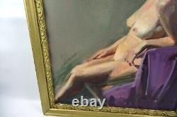 Vintage Nude Oil Painting Portrait Beautiful Woman Signed Framed