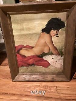 Vintage Nude Woman Oil Painting Mid Century Framed
