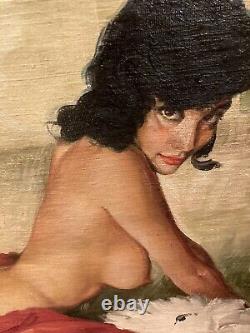 Vintage Nude Woman Oil Painting Mid Century Framed