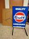 Vintage Original Nos Gulf Lubricants Oil Double Sided Curbside Sign