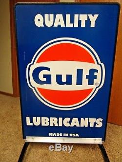 Vintage ORIGINAL NOS Gulf Lubricants Oil Double Sided Curbside Sign