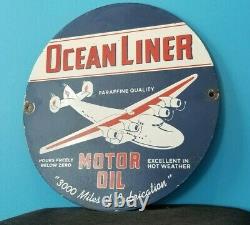 Vintage Ocean Liner Gasoline Porcelain Airplane Gas Motor Oil Service Sign