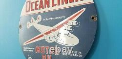 Vintage Ocean Liner Gasoline Porcelain Airplane Gas Motor Oil Service Sign