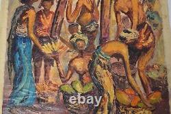 Vintage Oil Canvas India Marketplace MCM Signed Heavy Textured Original Bharat