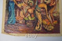 Vintage Oil Canvas India Marketplace MCM Signed Heavy Textured Original Bharat