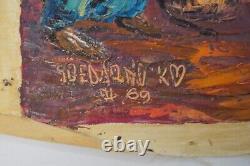 Vintage Oil Canvas India Marketplace MCM Signed Heavy Textured Original Bharat