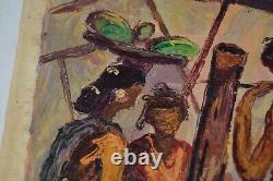 Vintage Oil Canvas India Marketplace MCM Signed Heavy Textured Original Bharat